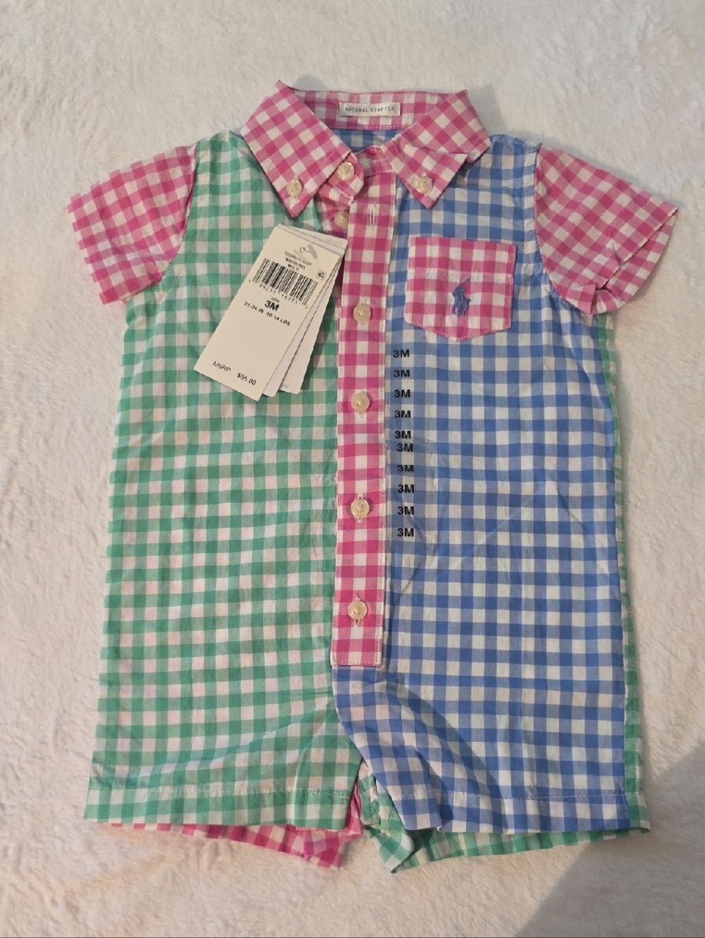 Polo Ralph Lauren Multicolor Gingham Baby Romper - Pink, Green, Blue